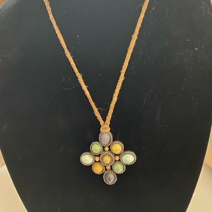 Super Cute Retro necklace multi colored adjustable length with suede cord .